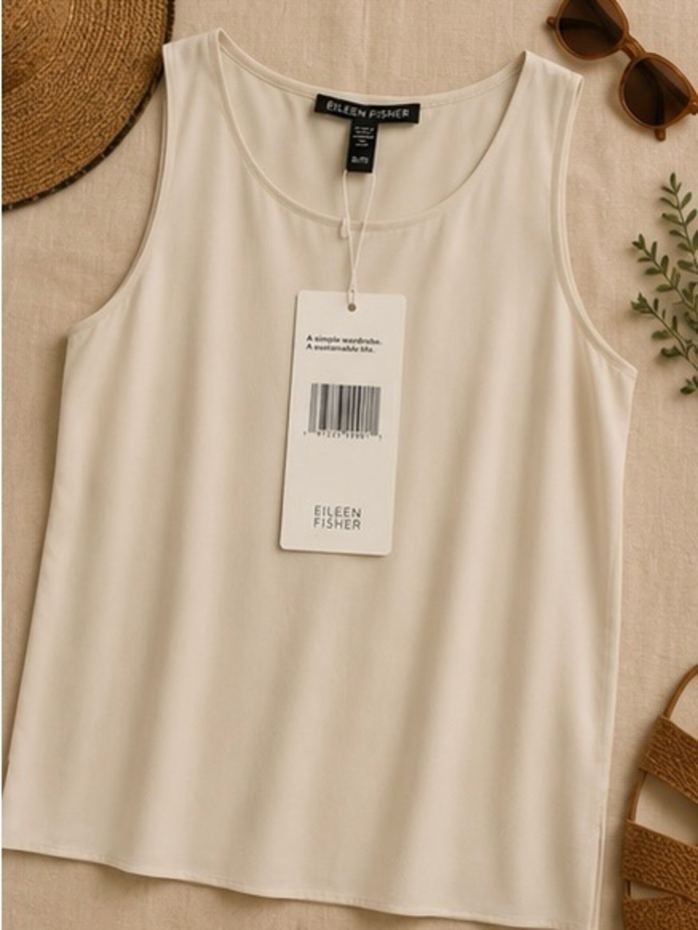 Eileen Fisher 100% Silk Georgette Crepe Shell Tank Top Bone Ivory XL NWT Washabl - Picture 4 of 9